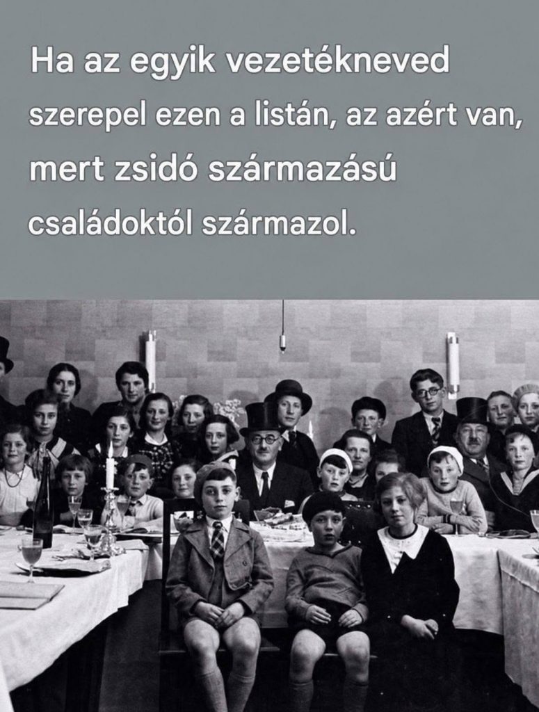 Ha az egyik vezetékneved szerepel ezen a listán, az azért van, mert zsidó eredetű családból származol.
